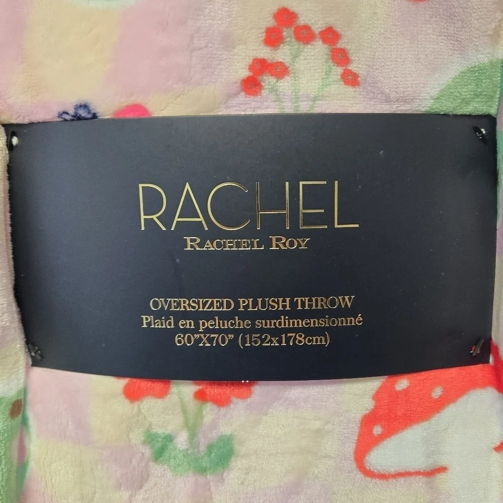 Rachel Roy Frog Mushroom Oversized Plush Throw Blanket Pink Green
